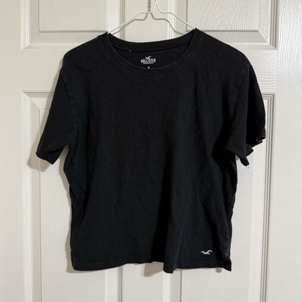 Hollister Women’s Black Solid Logo Crew Neck Short Sleeve T-Shirt Size M